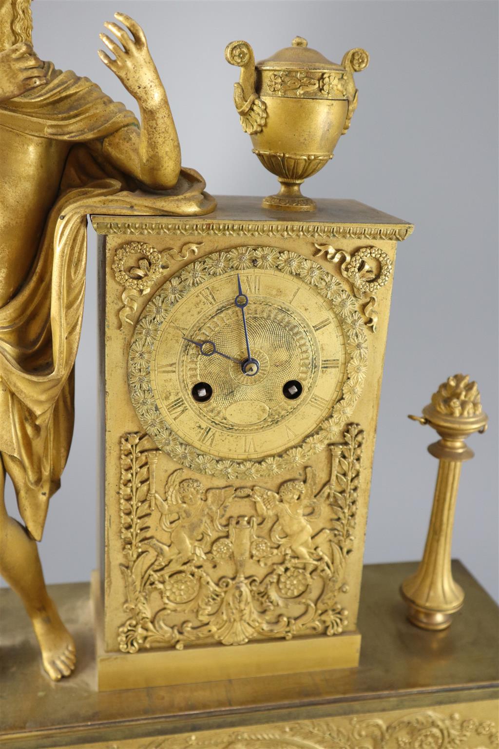 A 19th century French Empire style ormolu mantel clock, height 19.25in.